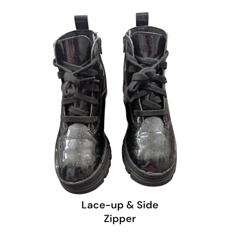 UGG | Kids Ashton Lace Up And Side Zipper |Black SparkleBoots | Sz 9/10 Toddler - Picture 2 of 10